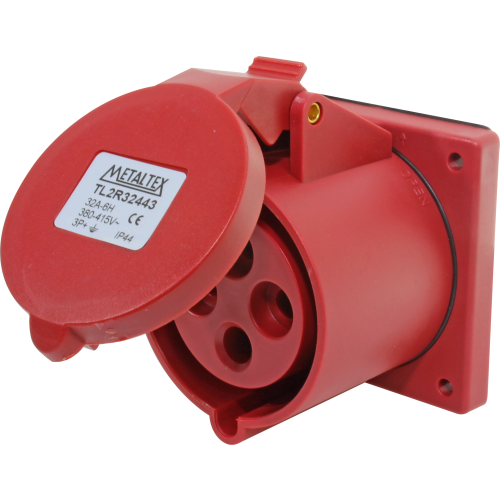 Enchufe Industrial Embutido Hembra 32A 3P+T 6H Rojo