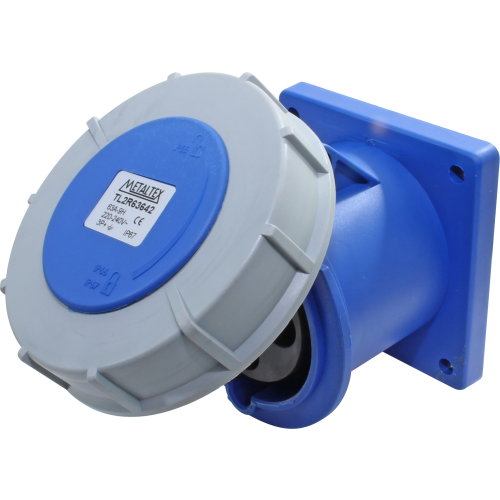 Enchufe Industrial Embutido Hembra 63A 3P+T 9H Azul