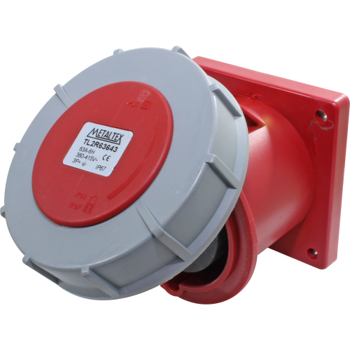 Enchufe Industrial Embutido Hembra 63A 3P+T 4H Rojo