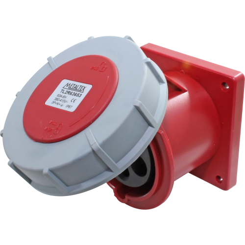 Enchufe Industrial Embutido Hembra 63A 3P+N+T 6H Rojo