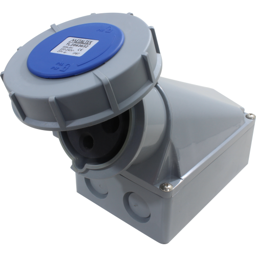 Enchufe Industrial Sobrepuesto Hembra 63A 2P+T 6H Azul