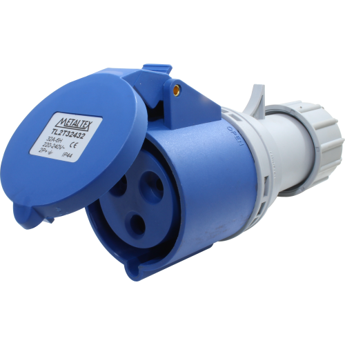 Enchufe Industrial Volante Hembra 32A 2P+T 6H Azul