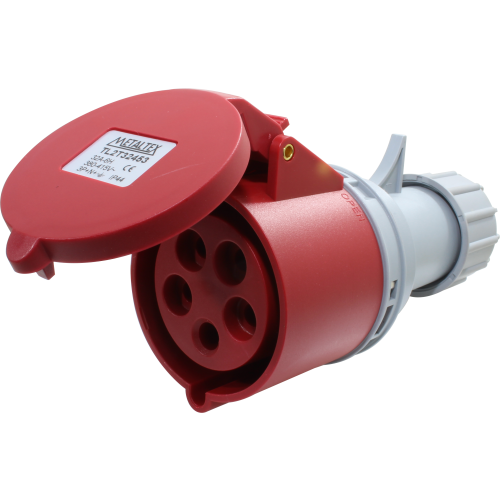 Enchufe Industrial Volante Hembra 32A 3P+N+T 6H Rojo