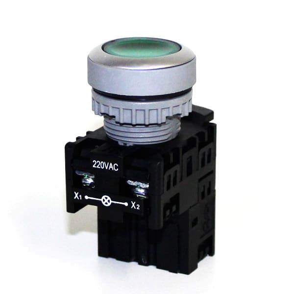 Botonera Pulsador iluminado 22mm plástico verde 220V-1NA