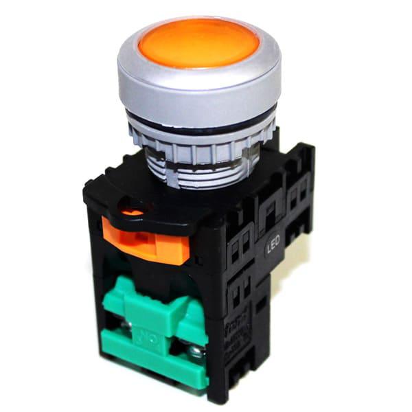 Botonera Pulsador iluminado 22mm plástico-Naranja 220V-1NA