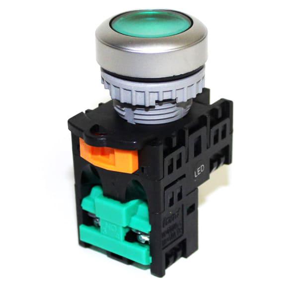 Botonera Pulsador iluminado 22mm plástico verde 24V-1NA