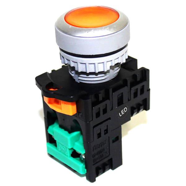 Botonera Pulsador iluminado 22mm plástico-Naranja 24V-1NA