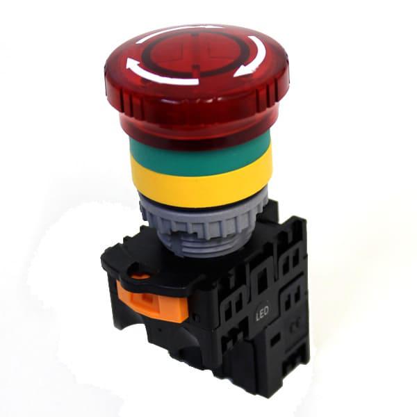 Botonera Emergencia 22mm con traba iluminado color rojo 24V-1NC