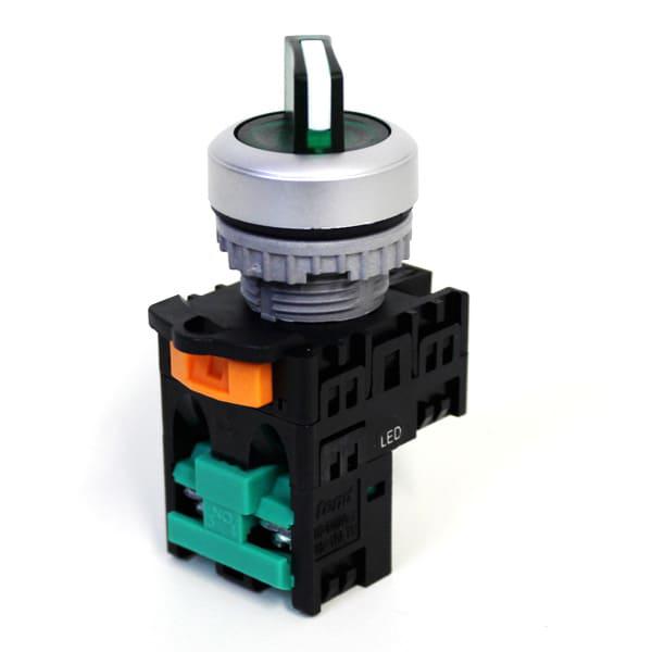 Llave selector plástica Iluminada Knob corto-2 posiciones fijo 90G verde 220V-1NA