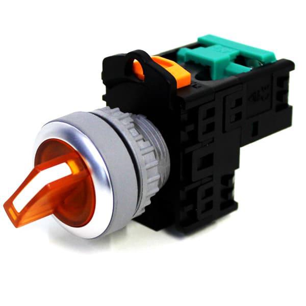 Llave selector plástica Iluminada Knob corto-2 posiciones fijo 90G-Naranja 220V-1NA
