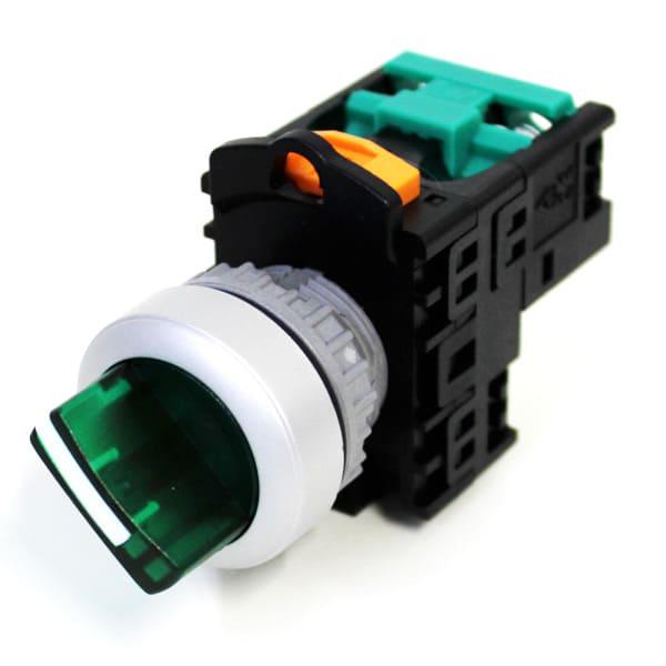 Llave selector plástica Iluminada Knob corto-2 posiciones fijo 90G verde 24V-1NA