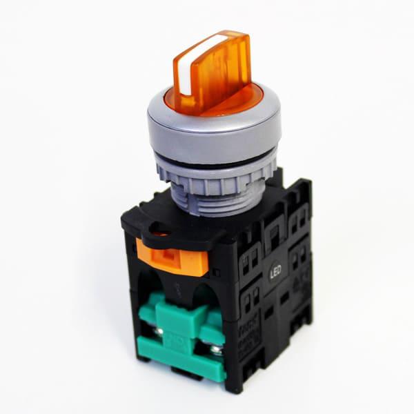 Llave selector plástica Iluminada Knob corto-3 posiciones fijo 45G-Naranja 220V-2NA
