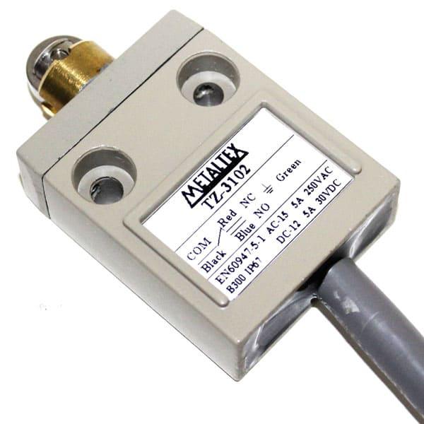 Interruptor fin de carrera Metálico con cable -Actuador pino con rodillo
