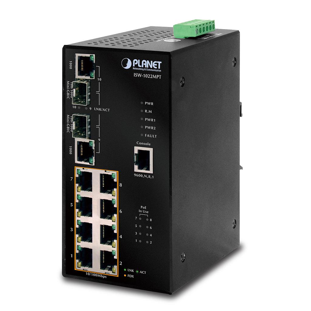 Switch Industrial PoE 8 Puertos 10/100 + 2 SFP