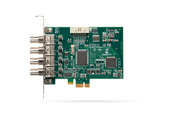 PCIe video capture card with four BNC connectors for standard PAL/NTSC cameras, marca EURESYS