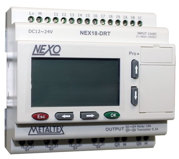 Mini PLC Nexo 12 Entradas (6ED/IA y 6 ED), 4 Salidas Relé + 2 Salidas Transistor, 12-24VCC