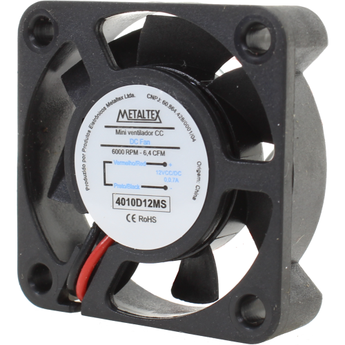 Ventilador CC, 40x40x10mm, 24VCC, 6000RPM, buje