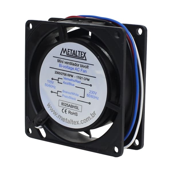 Ventilador CC, 80x80x25mm, 12VCC, 2500RPM, buje