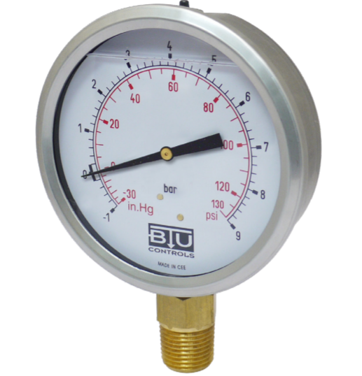 MANOMETRO BTU 0+16 BAR, 0+230 PSI, diam 100mm, 1,00 15,00 13.091 conex 1/2 NPT bronce, caja inox
