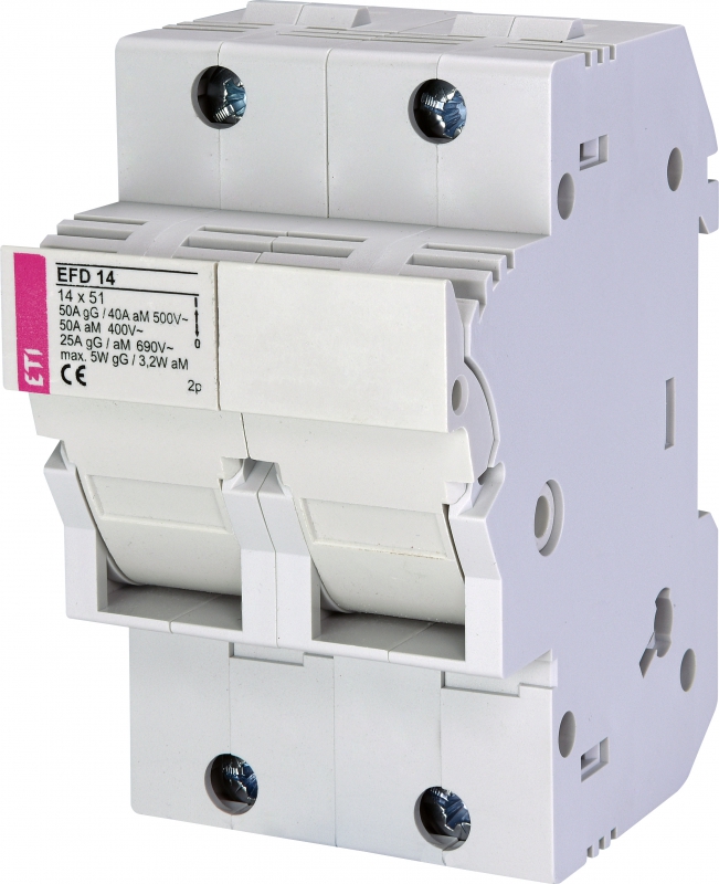 Base porta fusible 14x51; 2 polos; 690V; serie EFD, fijacion Riel DIN
