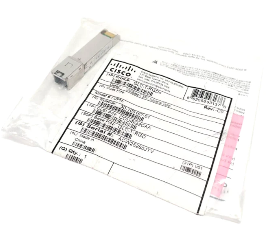 Cisco Copper SFP Module, 10/100/1000Base-TX RJ45, -40 to +85 deg C.
