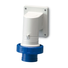 ENCHUFE MACHO S/PUESTO 2P+T IP67 16A 6h 200-250V, SALIDA 90° FIJACION 70X87mm