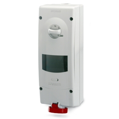 TOMAS CON BLOQUEO Y DISPOSITIVO DE ENCLAVAMIENTO 3P+N+T 63A 346-415V IP67 CON VISOR Y GUIA DIN 6 MODULOS, SERIE ADVANCE2