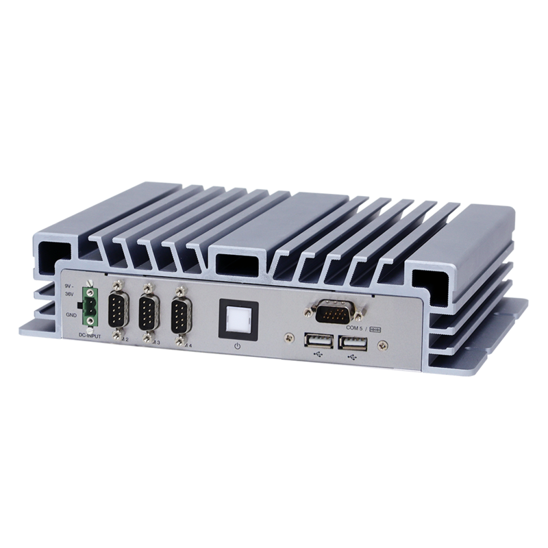 Intel Core i5-8265U Quad Core CPU, 2 DDR4, 4 USB3.1, 2 USB 2.0, 3 RS-232, 1 RS-232/422/485, 8bit GPIO, 2 GbE, line out, mic in, 2 HDMI, DC 9~36V
