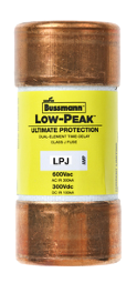 Fusible Bussmann, Low-Peak Dual-Element, Time-Delay Clase J, 35 Amp, 600 Vac / 300 Vdc