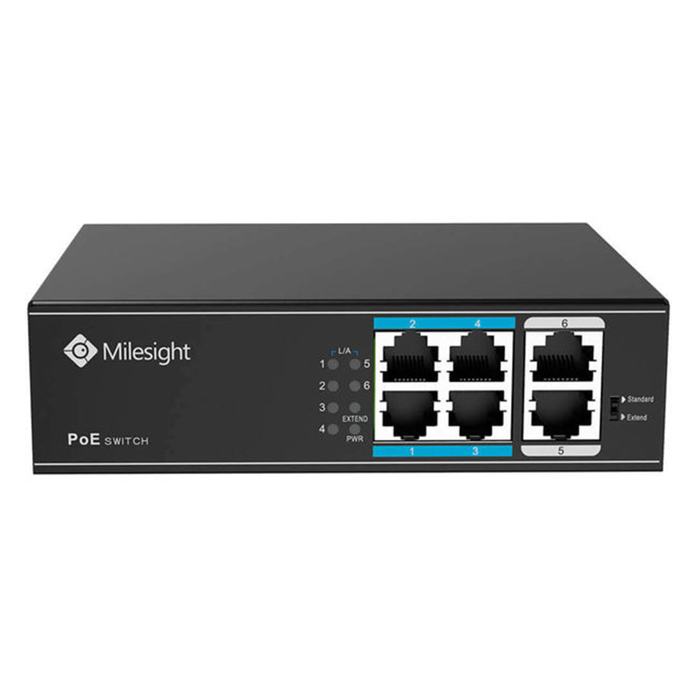 Switch PoE, 4 puertos PoE RJ45 10/100Mbps, 2 puertos uplink 100Mbps