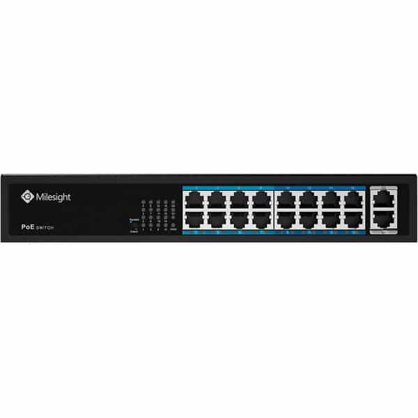 Switch PoE, 16 puertos PoE RJ45 10/100Mbps, 2 puertos uplink 1000Mbps