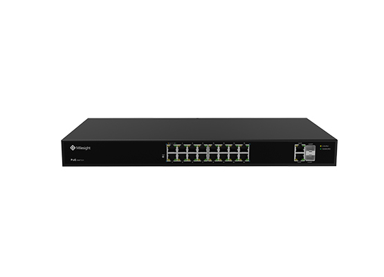 Switch PoE, 16 puertos PoE RJ45 10/100Mbps, 2 puertos uplink 1000Mbps, 2 puertos SFP 1000Mbps