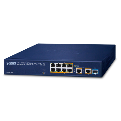8-Port 10/100/1000T 802.3at PoE + 2-Port 2.5G 802.3at PoE + 1-Port 10G SFP+ Ethernet Switch (120W PoE Budget, fanless design, desktop size with rackmount kit)