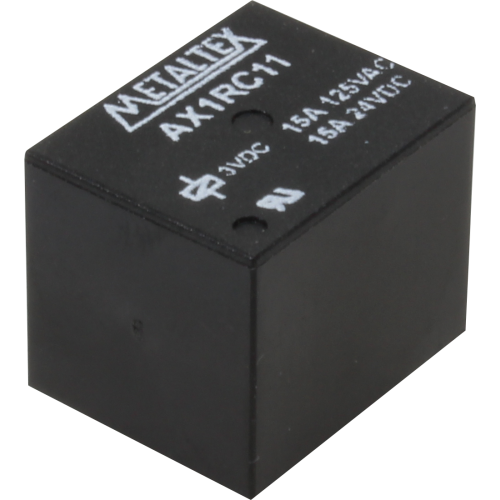 Relé miniatura de potencia, 1 contacto reversible, bobina 3VCC, capacidad de 15A, terminal para CI