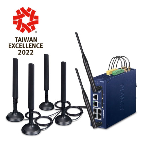 Industrial 5G NR Cellular Wireless Gateway with 5-Port 10/100/1000T (Sub-6 5G NR Global Band, compatible with 4G LTE, 2 SIM Card Slots, 802.11ax 1800Mbps, 2.4GHz and 5GHz Dual Band concurrent, 2 DI/DO, Dual DC 9~54V, -40~75 degrees C, SD-WAN automatically establishes a secure mesh VPN, Dual-WAN Failover and Load Balancing, High Availability, SSL VPN and robust hybrid VPN (IPSec/GRE/PPTP/L2TP), SPI Firewall, DoS Attack Prevention, Cyber Security, IPv6, SNMP, PLANET Easy-DDNS,  AP Controller, Captive Portal, RADIUS, Modus TCP)