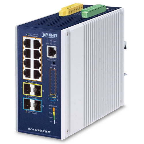 IP30 DIN-rail Industrial L3 8-Port 10/100/1000T 802.3bt PoE +