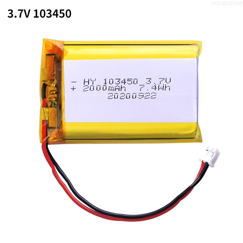 Batería recargable de polímero de litio 10x34x50mm, 3,7 V, 2000mAh, enchufe de 2 pines