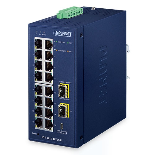 IP30 Industrial L2/L4 16-Port 10/100/1000T + 2-Port 100/1000X SFP Managed Switch (-40~75 degrees C, dual redundant power input on 9~48VDC/24VAC terminal block, Micro-USB console port, supports ERPS Ring, watchdog, CloudViewer app, MQTT and Cybersecurity feature), EN50121-4 Railway Certified