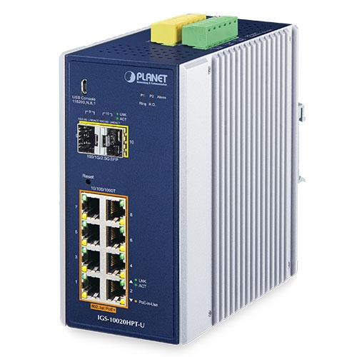 Industrial 8-Port 10/100/1000T 802.3at PoE + 2-Port 100/1000X SFP Managed USB port Console