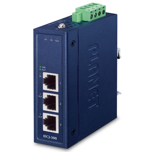 Industrial 3-Port EtherCAT Junction Slave (-40~75 degrees C, dual 9~48V DC, 1 x 100TX RJ45 IN, 2 x 100TX RJ45 OUT,  BECKHOFF EtherCAT conformance test tool verified)