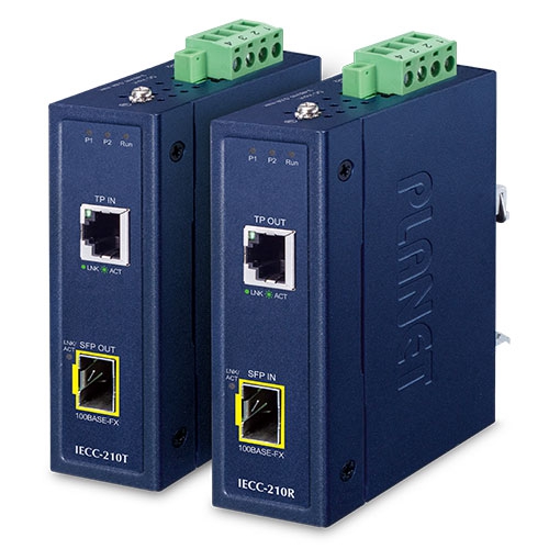 Industrial EtherCAT Media Converter Kit (IECC-210T + IECC-210R, -40~75 degrees C, Dual 9~48V DC, 1 x 100TX RJ45, 1 x 100FX SFP,  BECKHOFF EtherCAT conformance test tool verified)