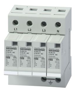 Limitador de sobretensión 3 polos, 230 / 400 VAC, tipo 1 y 2, SURGYS G50-FE