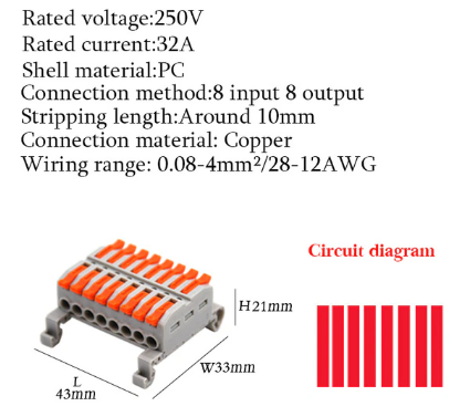 Conector tipo Wago 8 Pines entrada y 8 salida naranjo Riel DIN