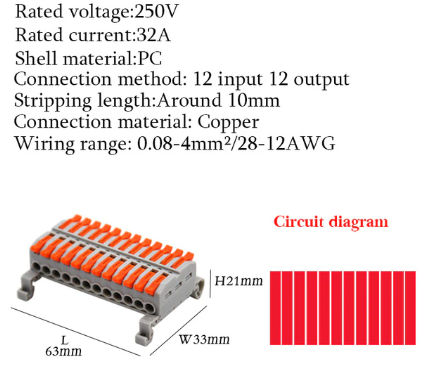 Conector tipo Wago 12 Pines entrada y 12 salida naranjo Riel DIN