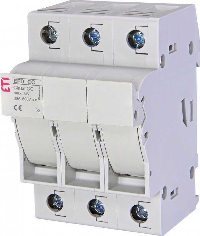 BASE PORTAFUSIBLE ETI clase CC;  3 Polos; 600V AC; 30A max.