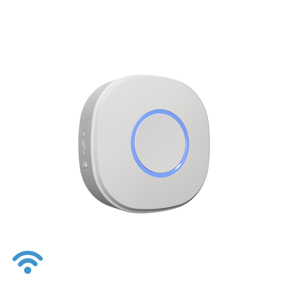 Botón de activación de acciones y escenas operado por Wi-Fi blanco