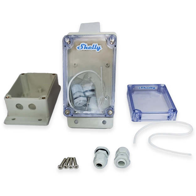 Gabinete para exteriores. Caja con cubierta transparente clasificada IP66. 3.9" x 2.75" x 2" con 2 alivios de tensión para cables