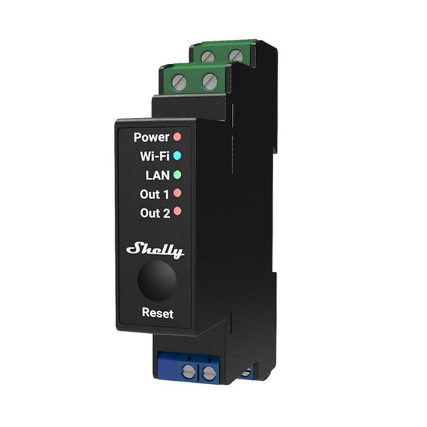 Relé inteligente profesional de carril DIN de 2 canales hasta 25A con medicion de potencia. Conexión Wi-Fi, LAN y Bluetooth