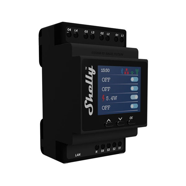 Relé inteligente profesional de carril DIN de 4 canales hasta 40A con medicion de potencia. Conexión Wi-Fi, LAN y Bluetooth