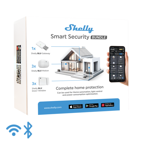Paquete de seguridad inteligente Shelly BLU. Bluetooth. Puerta/Ventana, Sensores de movimiento y Pasarela.